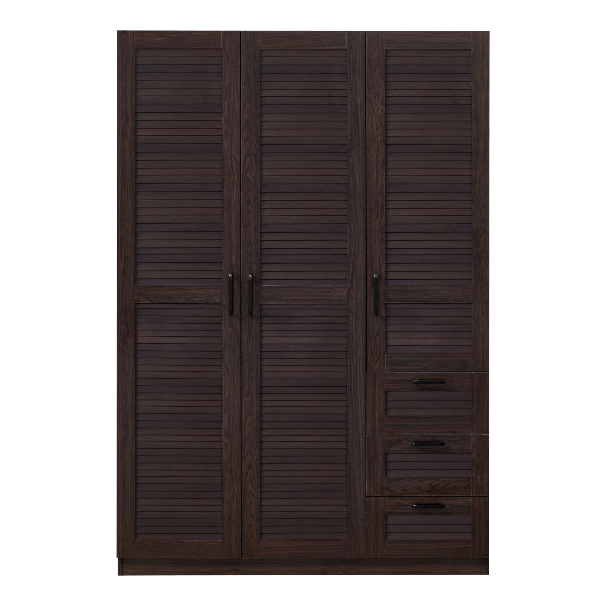 [en.casa] Armoire de Chambre avec Barre de Penderie 4 étagères 3 tiroirs Garde-Robe Placard Meuble de Rangement MDF 176 x 120 x 52 cm Effet Noyer Foncé