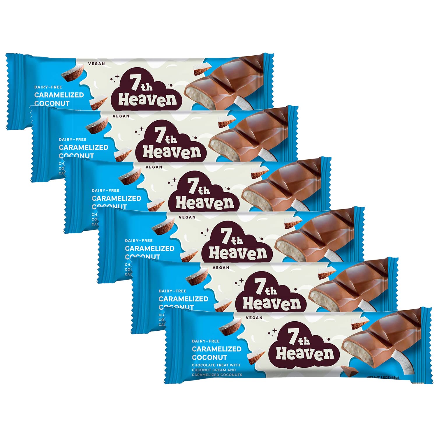 7th Heaven, Vegan Oat Milk Chocolate Snack Bars: Rice Crisps and Hazelnut Cream - (1.6 oz - 6 Pack), Healthy Chocolate, Perfect Valentines Gift For Your Loved Ones, 100% Dairy Free, Non GMO, Kosher Parve, Cruelty Free, Fair Trade Cocoa
