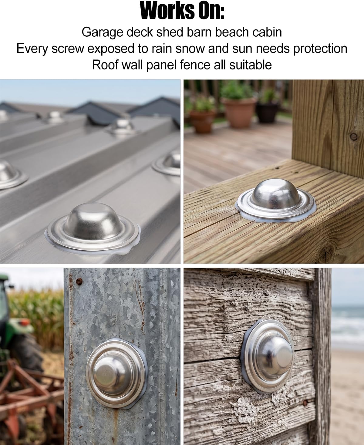100 Pcs Stainless Steel Roofing Screw Caps for Metal Roofs | Direct Screw Head Coverage, Roof Panel Hardware, Weather Resistant Design, Fits Existing Roofing Screws