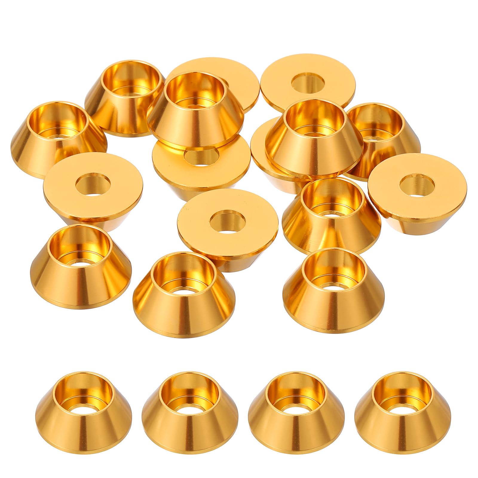 sourcing map M6 Cone Cup Washers, Anodized Aluminum Gaskets Cup Head Washer Gasket for Screw RC/FPV/PC/Drone/Mechanical Accessories Model Parts, Pack of 20 (Gold Tone)