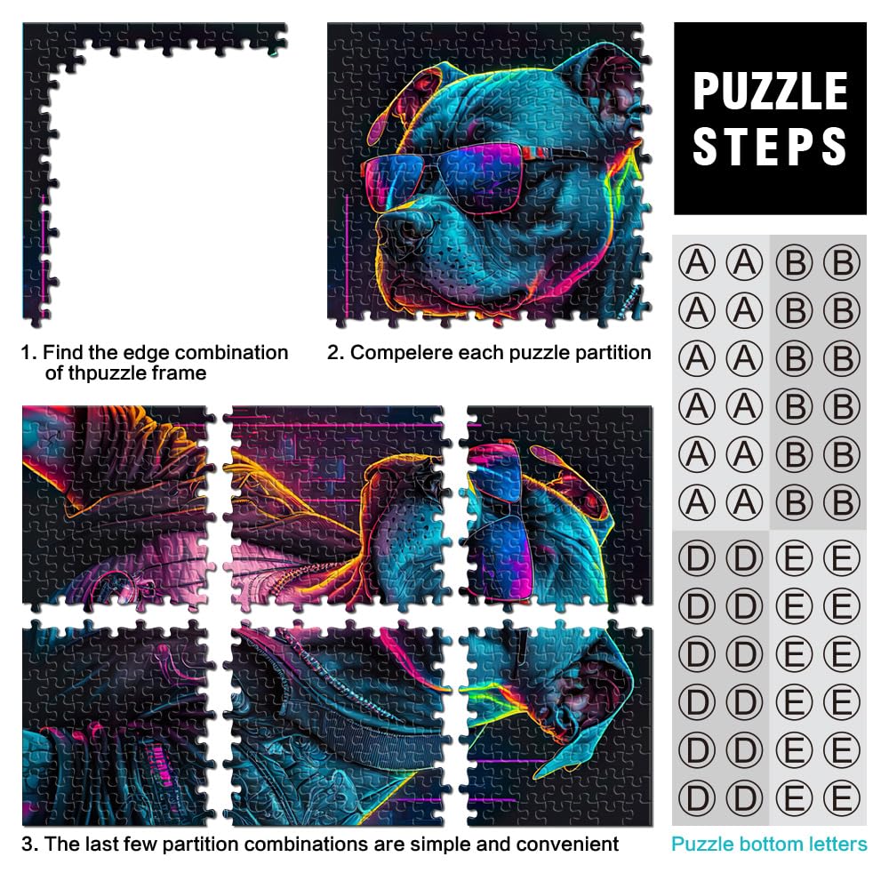 Puzzle 1000 Pezzi Per Adulti – Pitbull Colorato, Dimensioni 75x50 Cm, Con Poster E Scatola Regalo