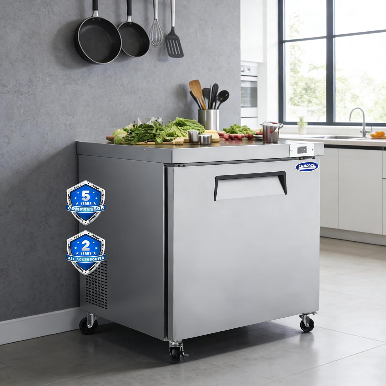 29 IN Commercial Refrigerators, Undercounter Refrigerators 8 Cu.Ft with Smooth Casters, 1 Door, ETL Listed for Restaurants, Cafes, Bars And Pizzerias