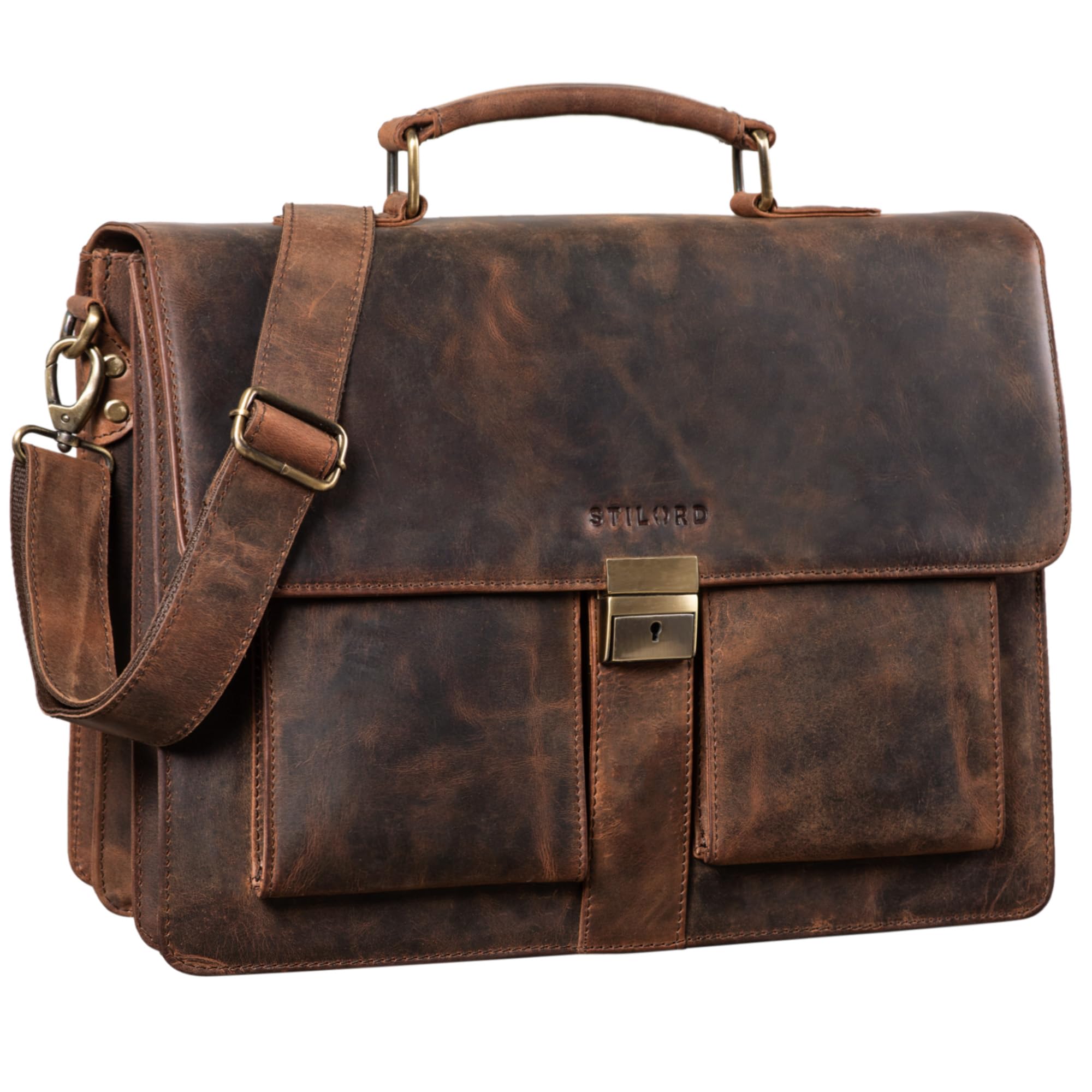 STILORD Eros Aktentasche Leder 15,6 Zoll Laptoptasche Business Umhängetasche Große Arbeitstasche XL Vintage Ledertasche mit Dreifachtrenner Farbe:Sepia - braun