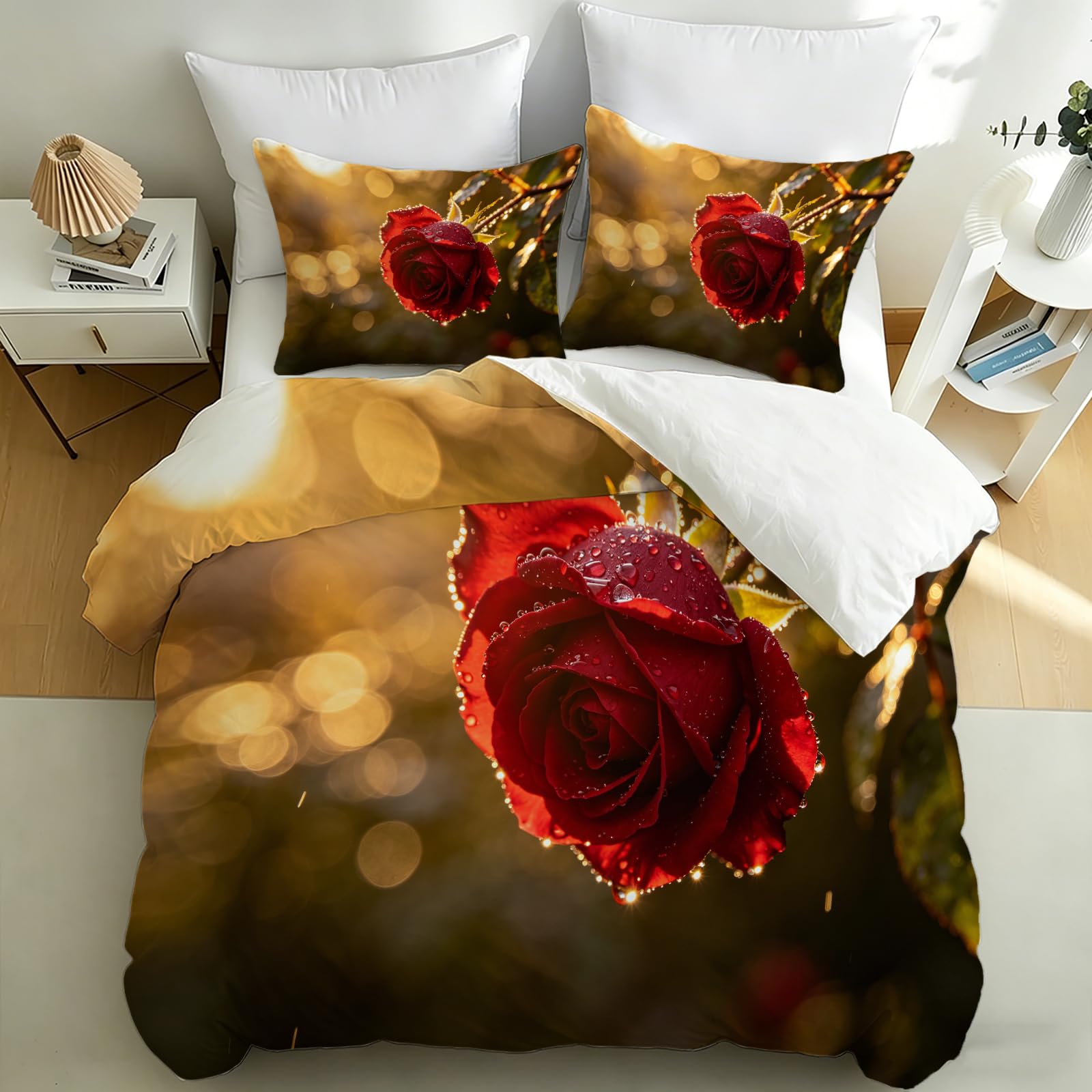 Housse de couette 160x200 rose rouge sans repassage pour lit double confortable