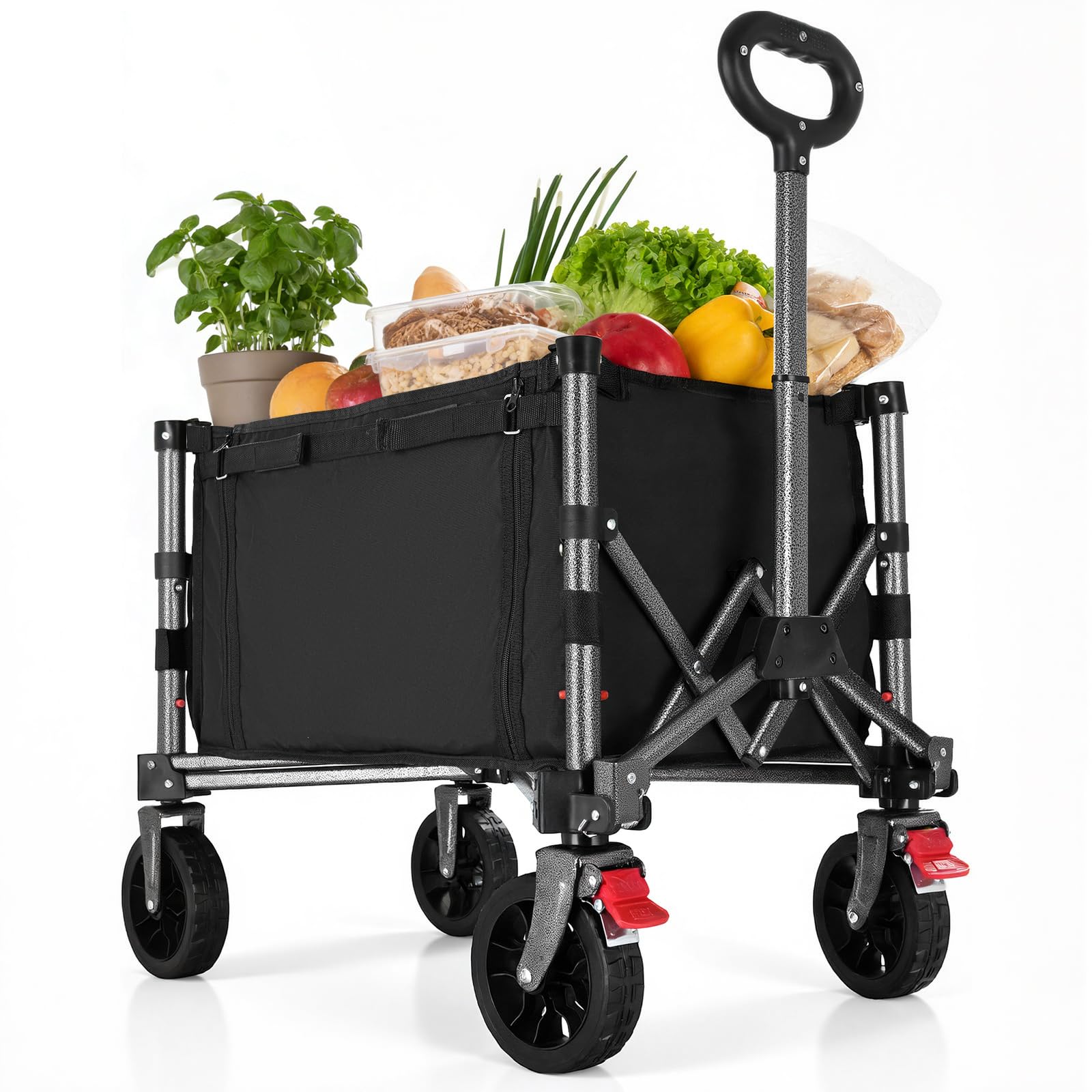 YEAUPE PRO Bollerwagen Faltbar Klein – 70L, 50 kg Tragkraft – für Büro & Zuhause, mit seitlichem Reißverschluss & höhenverstellbarem Griff, kompakt faltbar – Schwarz