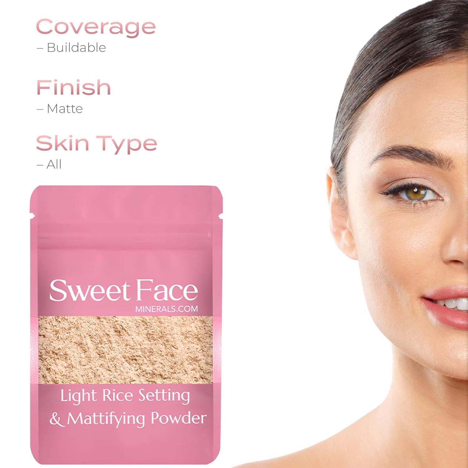 LIGHT RICE SETTING BULK POWDER (8 Ounce Refill Pouch) Loose Mineral Makeup Use alone or add to Foundation to create an even more Matte Finish Absorbs Oil Leaves Face Smooth Makeup Lasts Longer