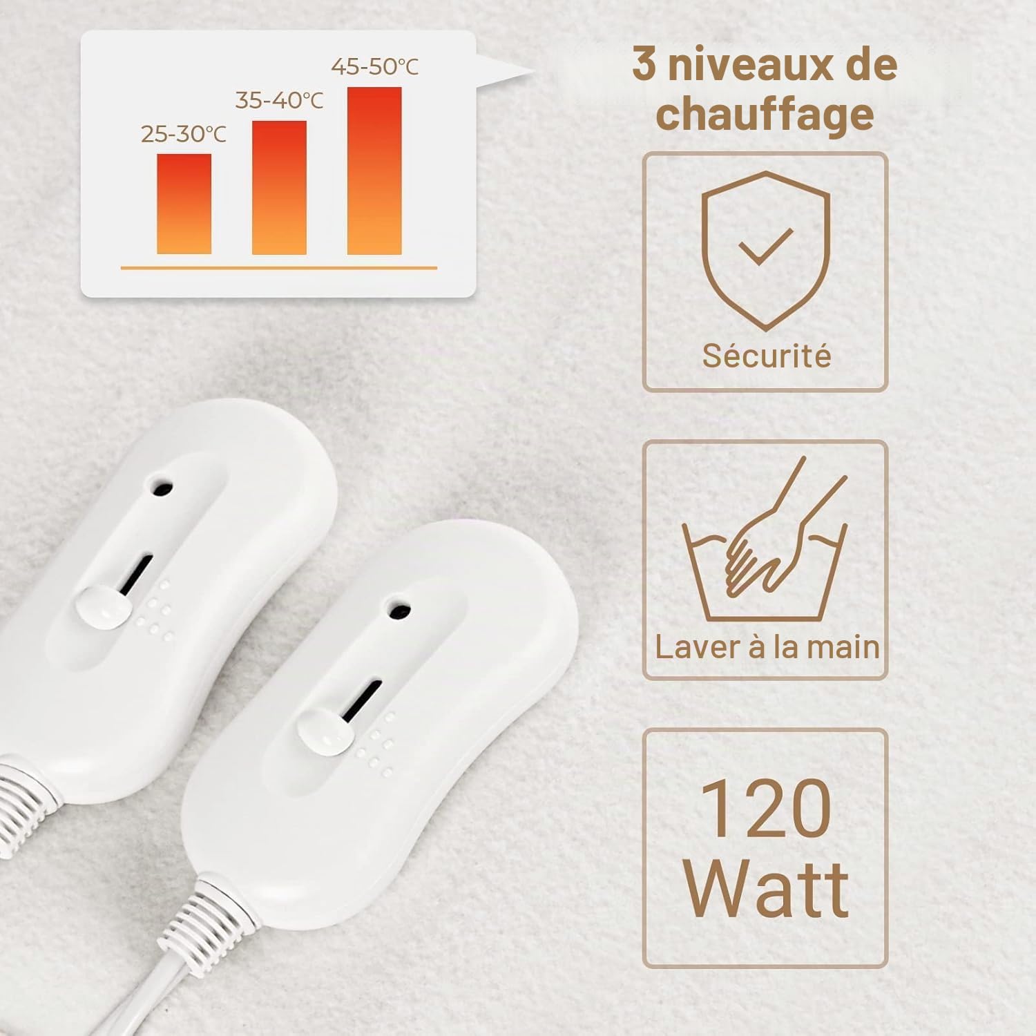 Surmatelas Chauffant Double 160x140 cm, Couverture Chauffante Électrique pour Lit Double, Chauffe Matelas 2 Personnes, 2 Télécommandes, 3 Niveaux Température, Lavable, Chauffage Rapide