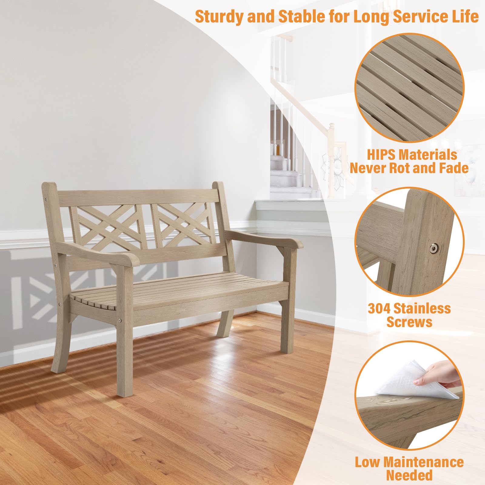 Polywood Bench Psilvam 49''W All-Weather Poly Lumber Outdoor