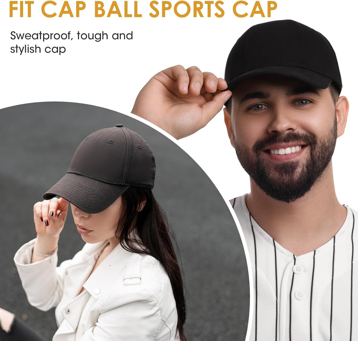 10-Pack Black Baseball Cap Inserts, Flexible Washable Hat Shaper Liner for Snapback, Fitted, Trucker Caps, Reusable Hat Felt Shapers, Crown Support (Black-10B)