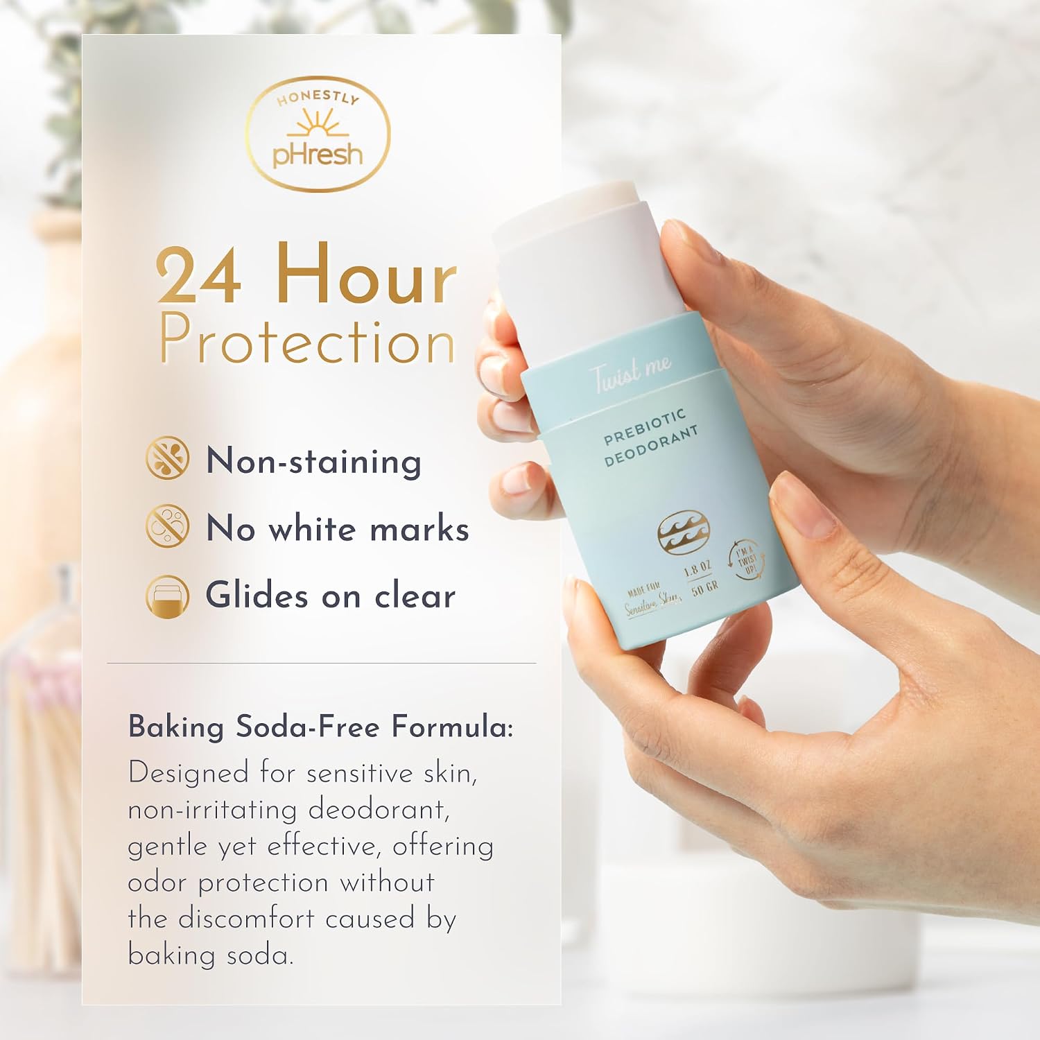 Honestly pHresh Twist-Up Deodorant | Baking Soda-Free, Prebiotic Formula | Aluminum-Free, Non-Irritating Deodorant Stick | All-Natural, Whole-Body Application | Glides On Clear - Sea Mineral image 4