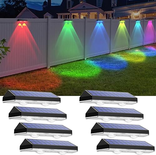 Solar Fence Lights Outdoor - 2700/4000/6000K 3 Mode, Waterproof LED, Fence Light Solar Powered for Outside, Backyard/Railing/Step/Patio/Wall and Home Improvement(8 Pack)