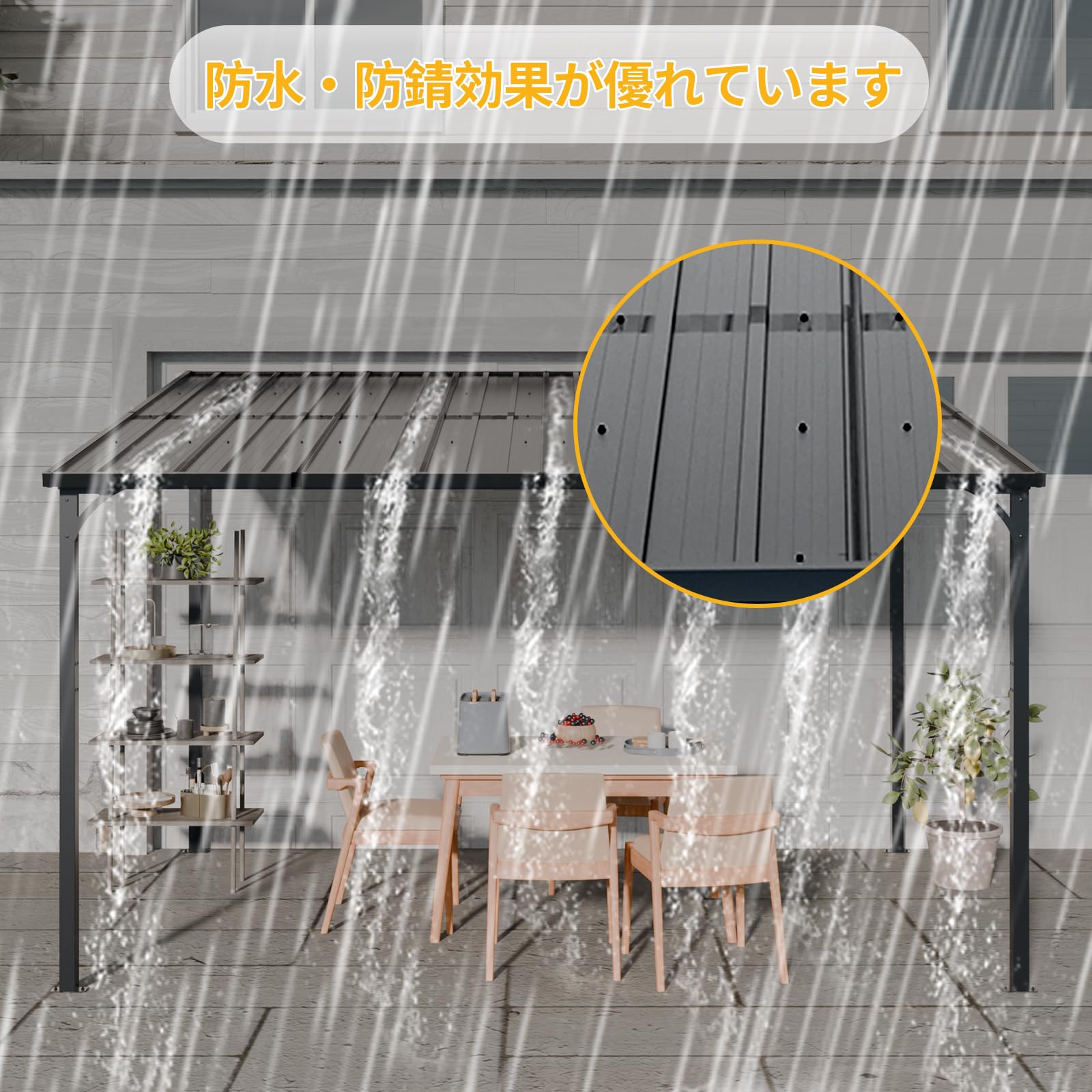 Amazon | テラス屋根 大型ひさし 重量型 4 本柱 亜鉛メッキ鋼製 幅 284
