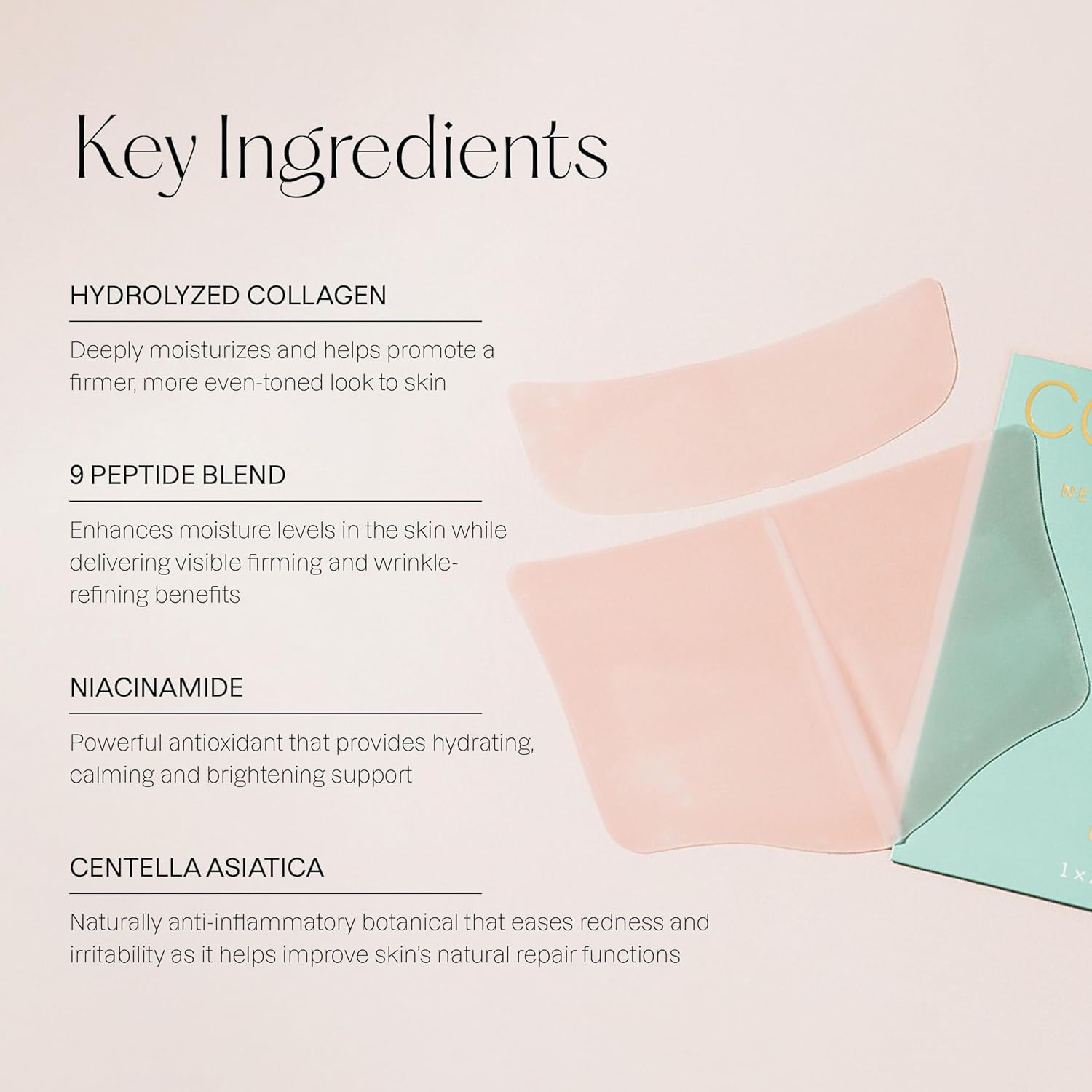 Karuna Collagen Neck & Chest Hydrogel Mask 4-Pack | Firming & Hydrating K-Beauty Masks with Collagen, Peptides & Niacinamide | For Wrinkles & Sagging Skin | Cruelty-Free - Image 4