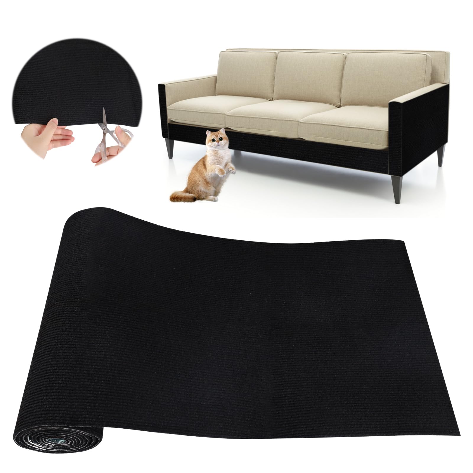 Protezione Divano Graffi Gatto: DIY Tiragraffi per Divano Tappeto Tiragraffi per Gatti Autoadesivo 200x40cm - Ideale per Divani, Mobili e Pareti, Sisal e Moquette (Nero, 40×200cm)