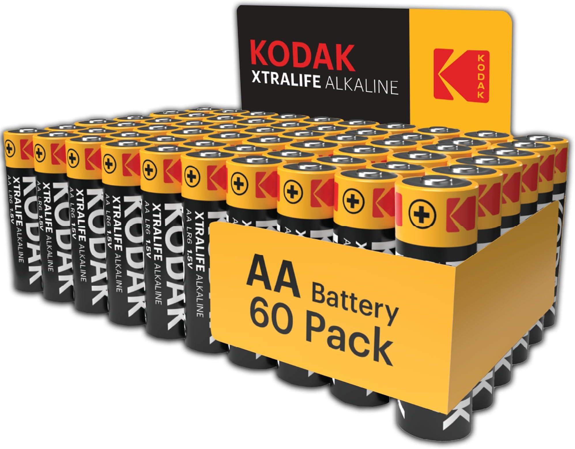 AA Alkaline Batteries (60 Pack) Double A High-Performance Battery Pack, 10-Year Shelf Life, Long-Lasting 145% Extra Life (60 Count Xtralife) for Household and Office Electronics
