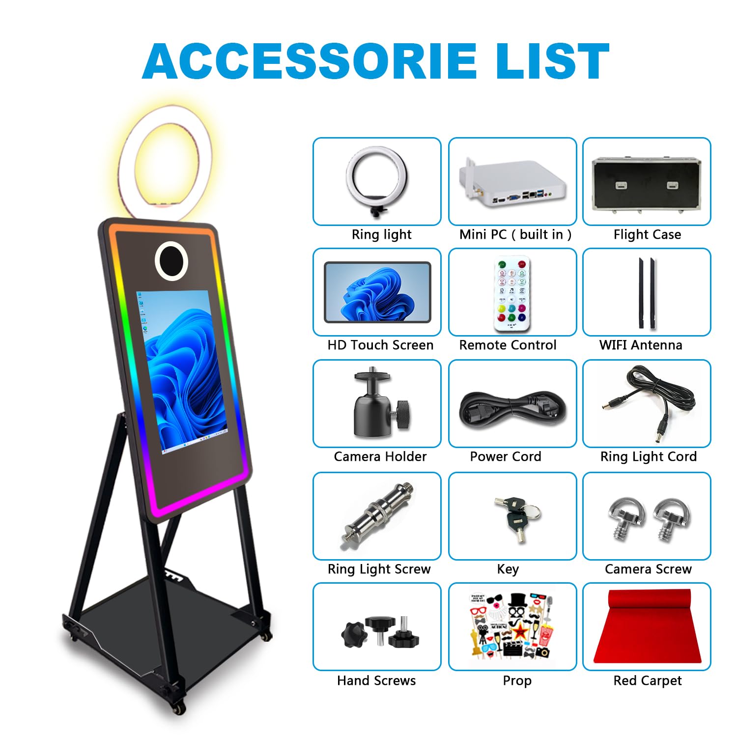 Specchio Magico Cabina Fotografica, Schermo Touch 21,5 Pollici Macchina per Selfie con Flight Case, per Noleggio Eventi Matrimoni Feste (Black, 40in photo booth)