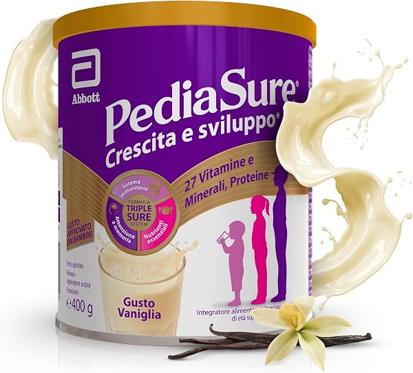 PEDIASURE Crescita e Sviluppo, Integratore Alimentare per Bambini da un anno in su, Multivitaminico con 27 Vitamine e Minerali e Proteine, Confezione 400g, gusto Vaniglia - 1