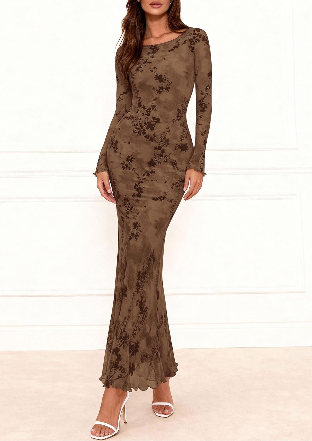 PRETTYGARDEN Women's Floral Bodycon Maxi Dress 2026 Spring Elegant Mesh Long Sleeve Formal Wedding Guest Cocktail Dresses - Image 5