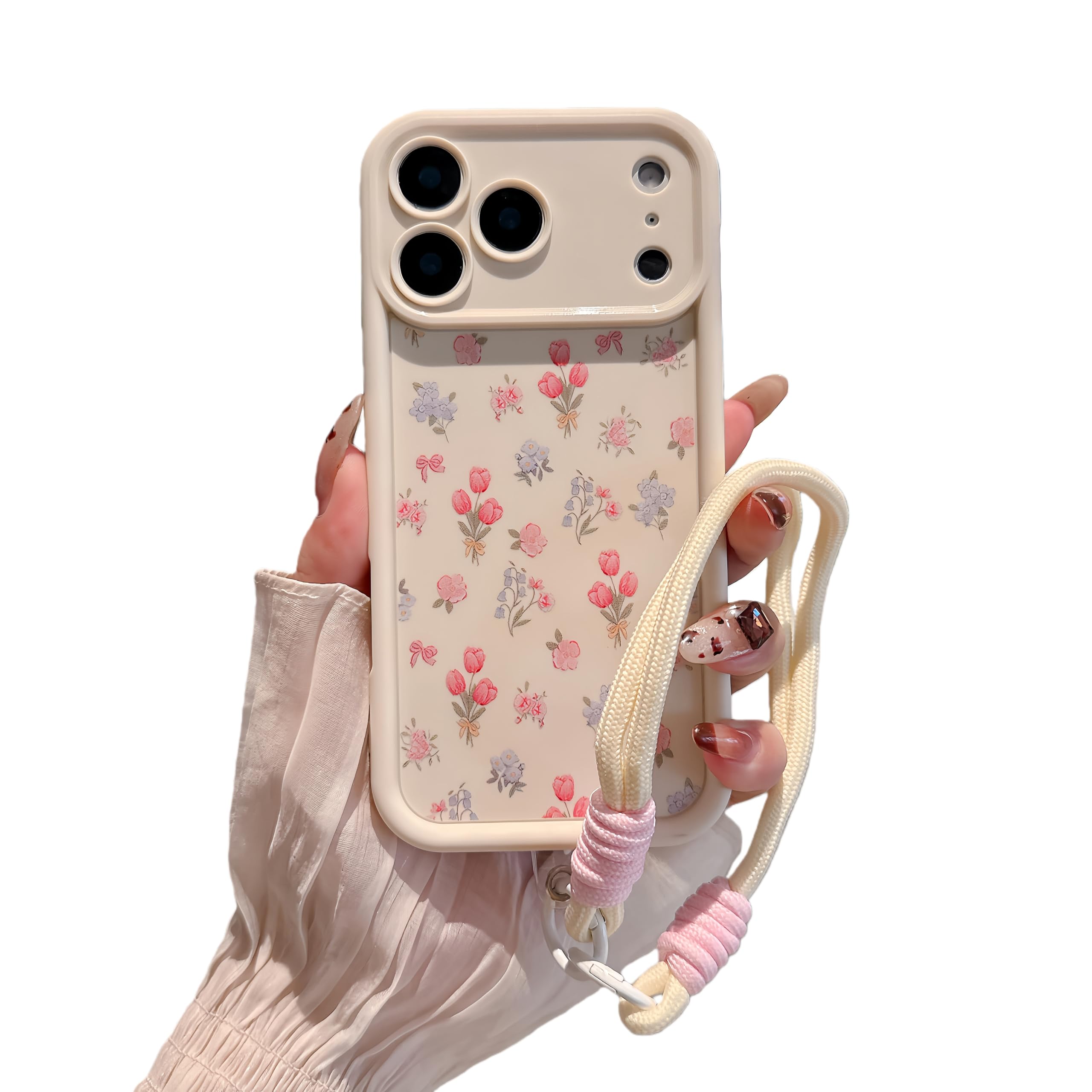 Photo 1 of FXFOOT Aesthetic Ditsy Florals Phone Case Compatible for iPhone 17 Pro Case, with Adjustable Anti-Drop Wrist Strap - Full-Body Shockproof Protection, Raised Camera & Edge Guards Flowers