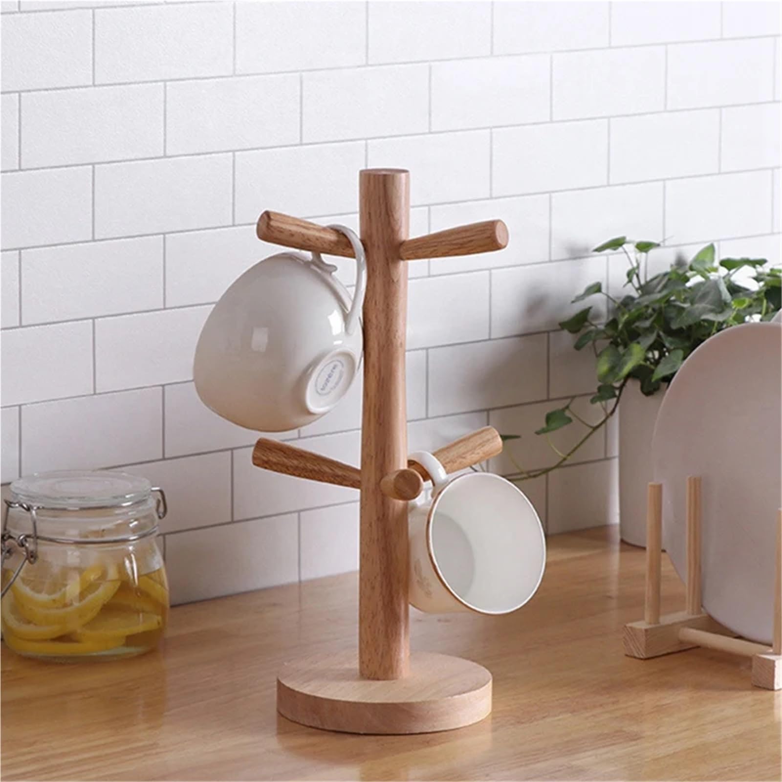 MFWHEFJ Mug Tree 6 Hooks Mug Holder Tree,Wooden Cup Rack Tabletop,Tea Coffee Hoooks