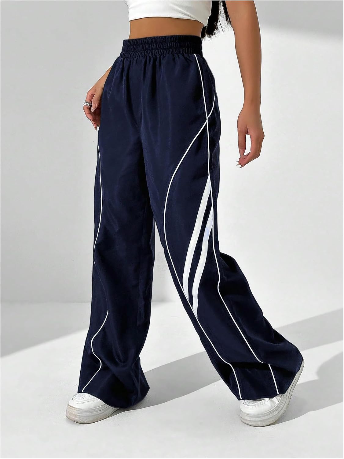 GORGLITTER Women's Wide Leg Track Pants Baggy Y2k High Waisted Dance Parachute Trousers Steertwear