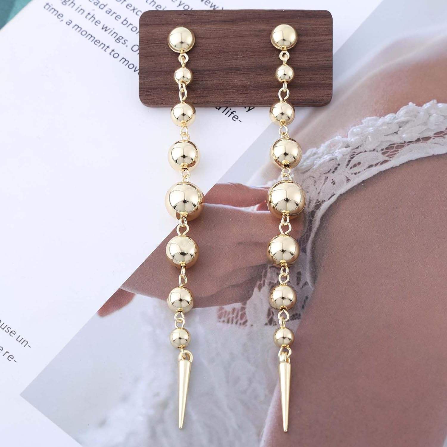 Long Gold Ball Dangle Earrings Polished Beaded Ball Earrings Metal Bead Ball Drop Earrings Round Ball Tassel Earrings Exaggerated Long Earrings Jewelry for Women - Image 3