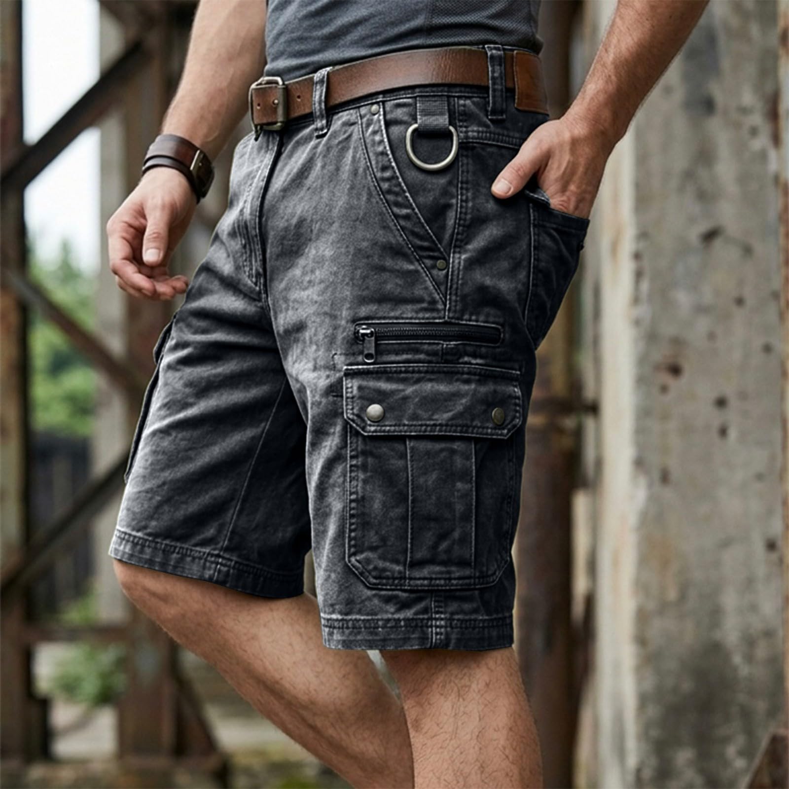 Pantaloncini cargo da uomo, lunghezza al ginocchio, da lavoro, leggeri, per attività all'aria aperta
