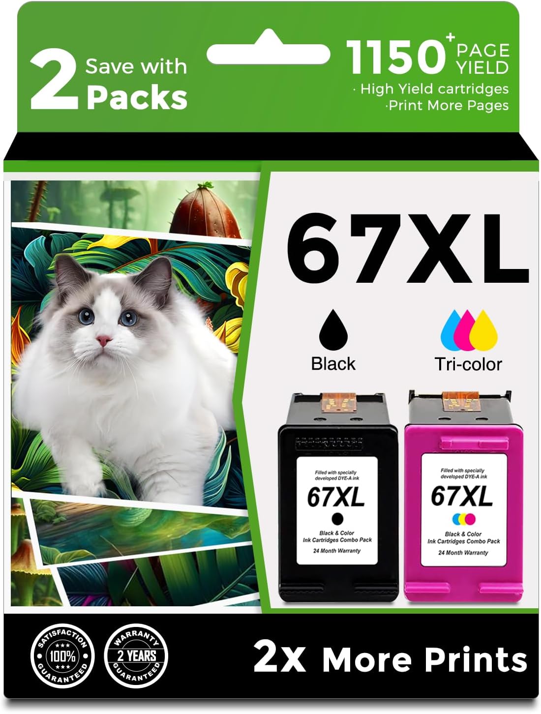 67XL Ink Cartridge Replacement for HP 67 XL hp67xl Black/Color Combo Pack for DeskJet Envy 2855e 2827e 2755e 6055e 2700 2700e 6000 6000e 4155e 4227e 2734e 6455e 6400 2752e 4100 4100e 6400e Printer