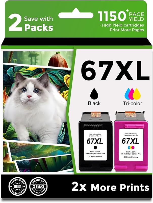 67XL Ink Cartridge Black/Color Combo Pack replacement for HP 67 XL hp67xl | Compatible for DeskJet Envy 2855e 2827e 2755e 6055e 2700 2700e 6000 6000e 4155e 4227e 2734e 6455e 6400 2752e 4100 4100e