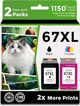 Compatible 67XL Ink Cartridge replacement for HP 67 XL hp67xl Black/Color Combo Pack for DeskJet Envy 2855e 2827e 2755e 6055e 2700 2700e 6000 6000e 4155e 4227e 2734e 6455e 6400 2752e 4100 4100e