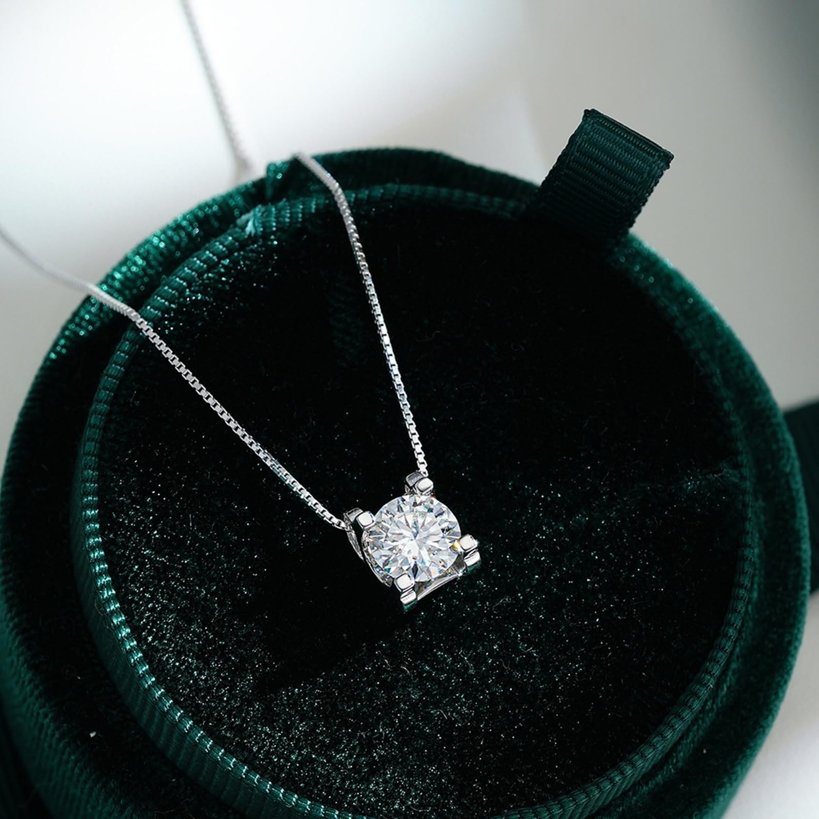 Collares minimalistas de oro blanco y platino para mujer, collar minimalista de 4 puntas solitario de oro blanco para mujer, moissanita