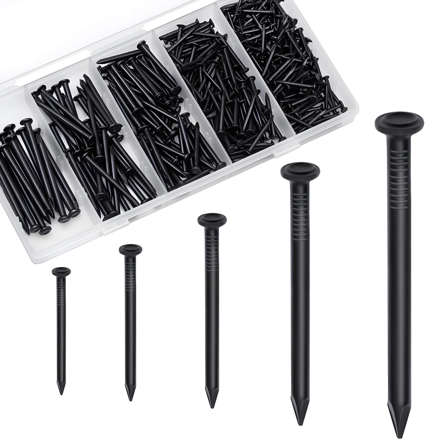 OMOTOOL 350pcs Brick Steel Nails Assortment Kit, Galvanized Concrete Nails for Pictures, Woodworking, Drywall & Pine - 5 Sizes in Storage Case