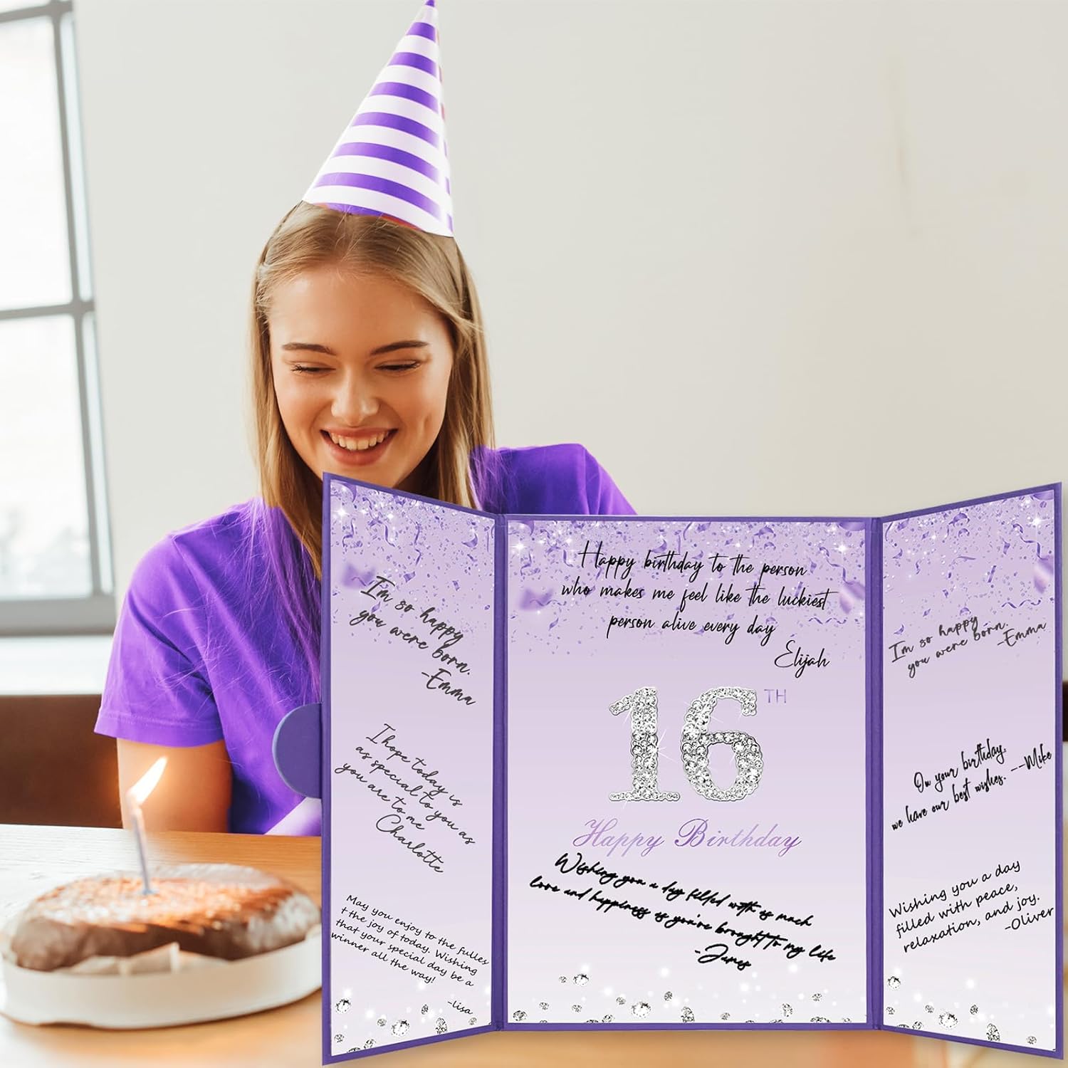 Crenics Sweet 16 Party Decorations, Purple 16th Birthday Guest Signature Book Alternative 18" x 12", Awesome 16th Birthday Gift for Girls - Image 5