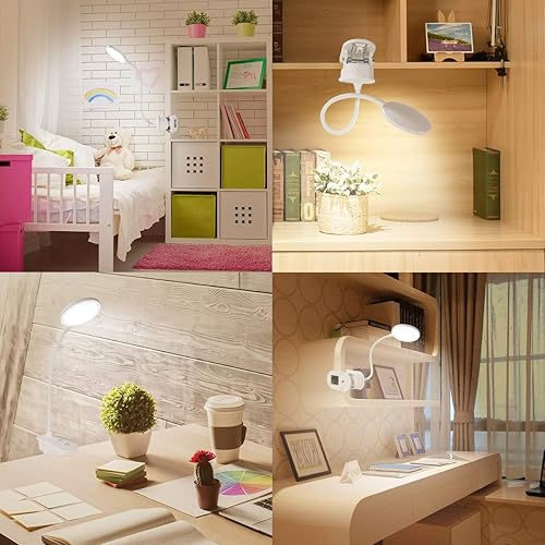 Miniatura 9 de Miady Paquete de 2 lámparas LED con clip para leer en la cama, luces de lectura recargables, 3 modos de color con 10 niveles de brillo, cuello de