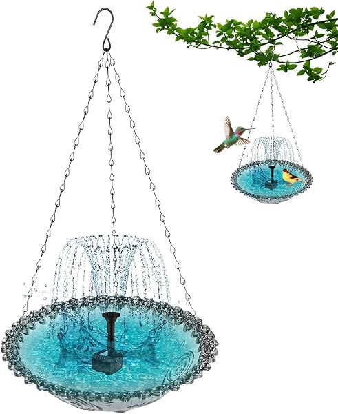 Fontaine Solaire pour Bain D'oiseaux, Bain D'oiseaux Suspendu Cascade Solaire pour Jardin, Pompe À Eau Solaires Bains Oiseaux Bol Fontaine, Solars Water Feature pour Décoration Jardin (Gris) - 1