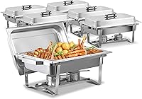 Vista 11 de SUPER DEAL Paquete de 4 platos de acero inoxidable de 8 cuartos de galón con bandeja de agua, bandeja para alimentos, soporte de combustible y tapa