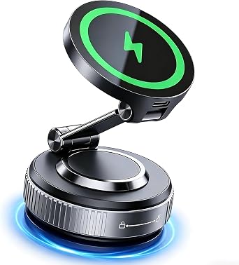 for Magsafe Car Mount Charger, Vacuum Magnetic Car Phone Holder | 15W Fast Wireless Charging, 120LBS Suction, 3000gf N55 Magnetic Force, 360 Base & Dual Axis Adjustable Car Accessories