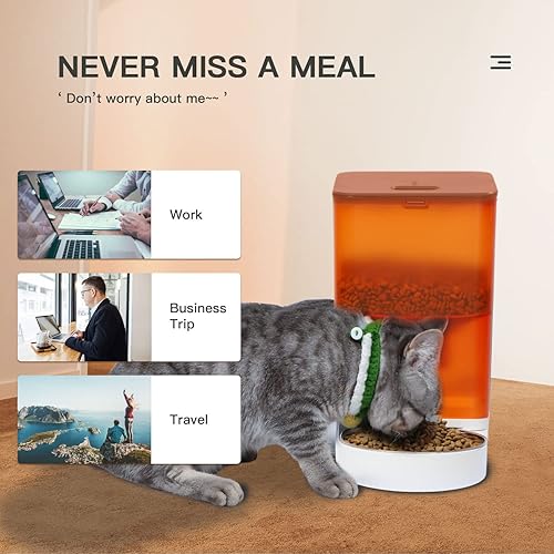 Miniatura 3 de U.S. Solid Alimentador automático para gatos, comederos para mascotas, dispensador de alimentos, grabadora de voz, batería y alimentación enchufable