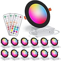 Vista 9 de Recessed Lighting 4 Inch RGBCW Color Changing Canless LED Recessed Ceiling Light with Junction Box,12W 1080LM LED Downlight Dimmable by Remote