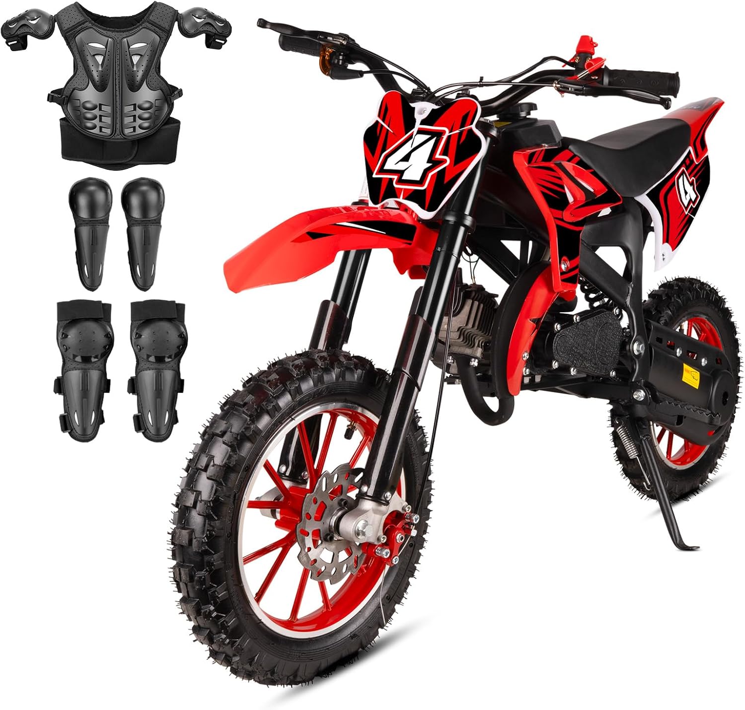 Mini Dirt Bike 49cc Gas Powered Kids Dirt Bike 2-Stroke Off-Road Chain Drive Suspension 24 MPH, Red