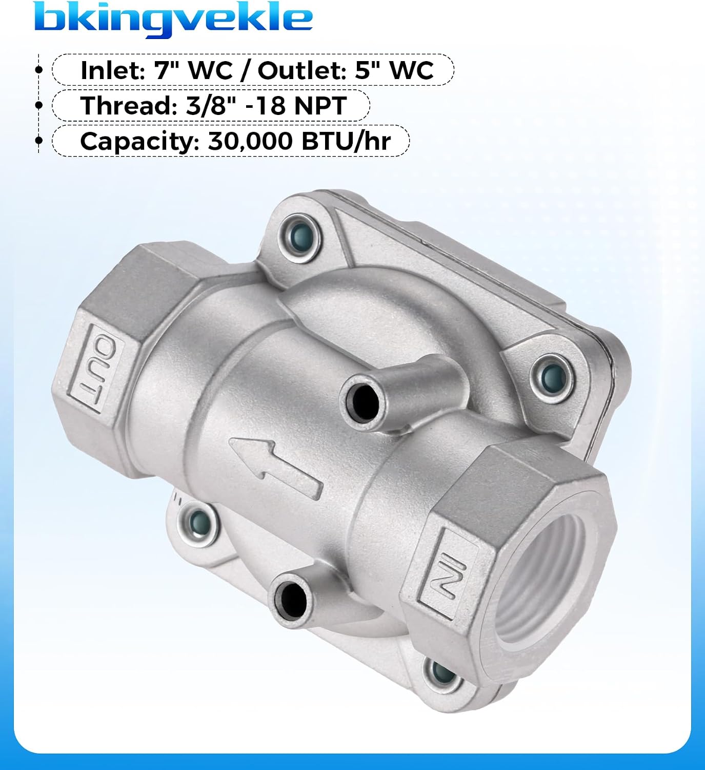 3/8" -18 NPT Natural Gas Regulator, Low Pressure Propane Regulator with 7" Inlet 5" Outlet Water Column Gas Pressure Regulator for Gas Grill with Pipe Thread Tape