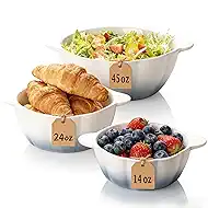 14/24/45 Oz Soup Bowls, Ceramic Kitchen Bowls for Fruit, Snack, Cooking, Baking, Prepping etc, Ramekins Oven Safe, Serving Bowls with Handles, Food Storage Containers Set of 3