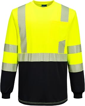 Portwest S197 Hi Vis Long Sleeve Safety Work T Shirt with Segmented Reflective Tape Breathable Moisture Wicking Crew Neck Pocket ANSI Class 3, Yellow, XL