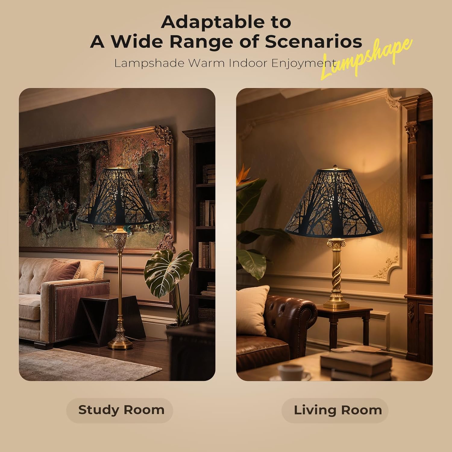 Metal black replacement mini Lamp Shade, western lamp shades,clip on lampshade,Forset Pattern Lampshade, 7" Top x 13" Bottom x 7.8" Height, Fitts table lamp shades and floor lamp shade