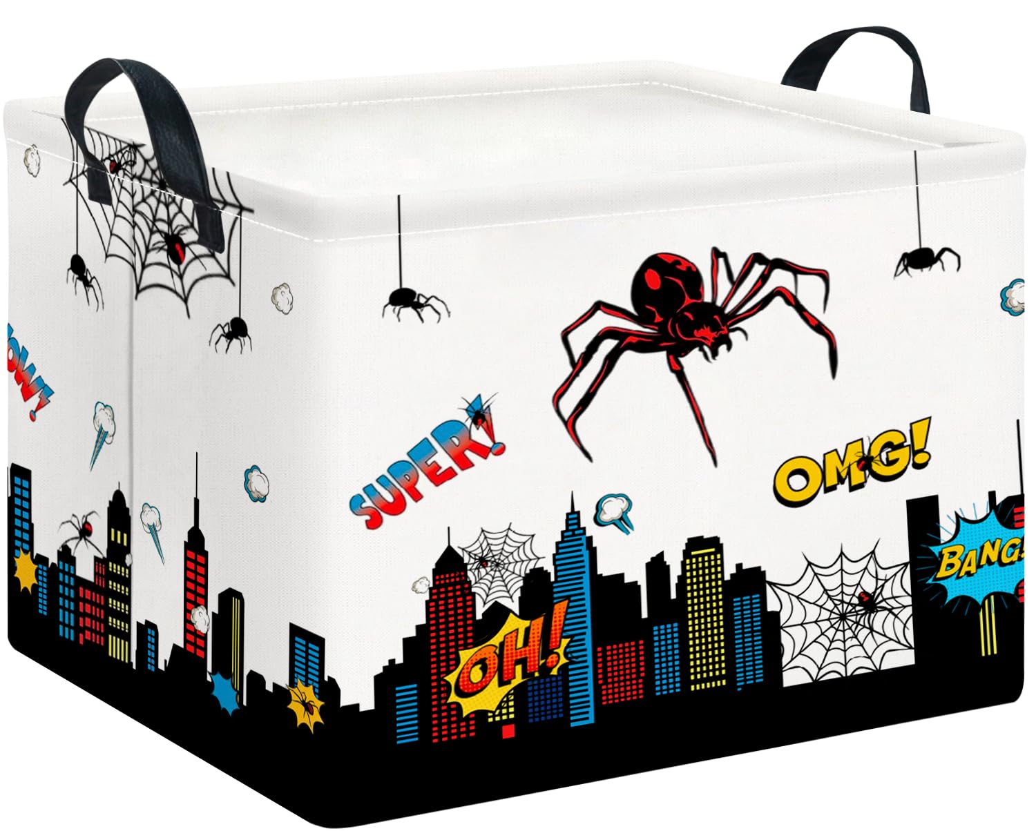 CLOCOR Rectangular Storage Basket Empty,Gift Basket,Waterproof Storage Bin with Handles,Room Decor(City Web)
