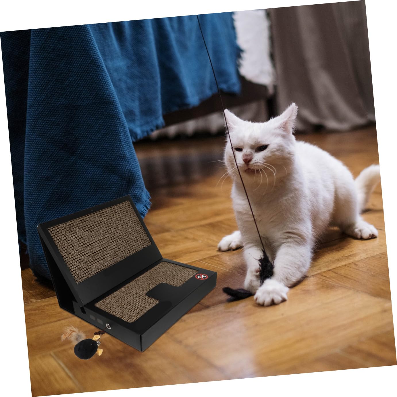 Tavola Tiragraffi per Gatti a Forma di Laptop, Pieghevole e Resistente | Giochini per Gatto a Forma di Laptop, con Bacchetta Teaser, Cartone Ondulato Nero per Casa