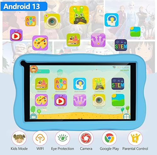 Miniatura 2 de Tableta Android para niños de 7 pulgadas para niños, 8 GB de RAM 64 GB ROM 128 GB expandir, Bluetooth, WiFi, con funda a prueba de golpes, color azul