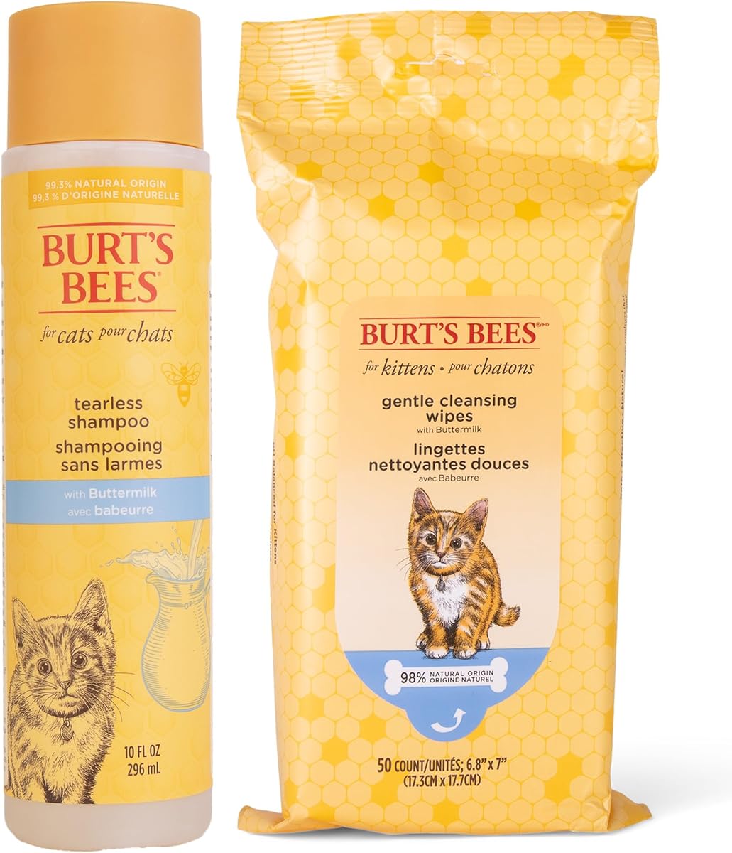Kitten Care Bundle: Naturally Derived Tearless Shampoo with Buttermilk, 10 Fl Oz & Kitten Wipes, 50 Count - Cruelty-Free, Formulated without Sulfates and Parabens, pH Balanced