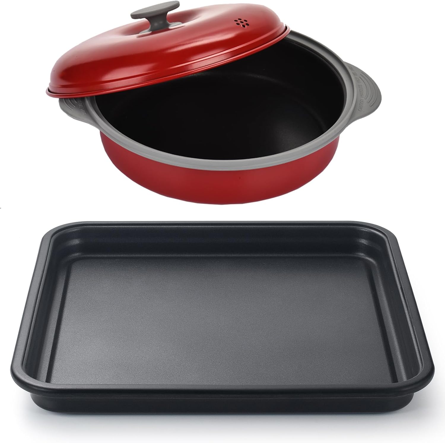 MACONEE 2-in-1 Microwave Cookware: Frying Pan Skillet with Grill & Crisper Pan and Bacon Crisping Tray - For Frying, Grilling, and Crisping Foods