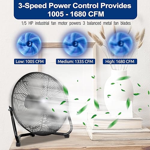 Miniatura 2 de BILT HARD Ventilador de piso de metal resistente de alta velocidad de 12 pulgadas, 3 velocidades 1680 CFM potente ventilador de flujo de aire
